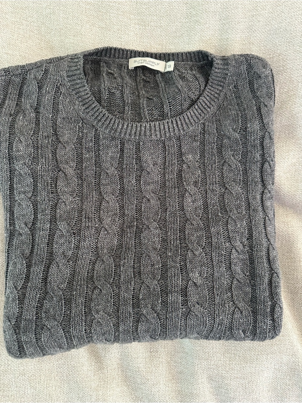 Suitsupply Gray Cable-Knit Crewneck Sweater